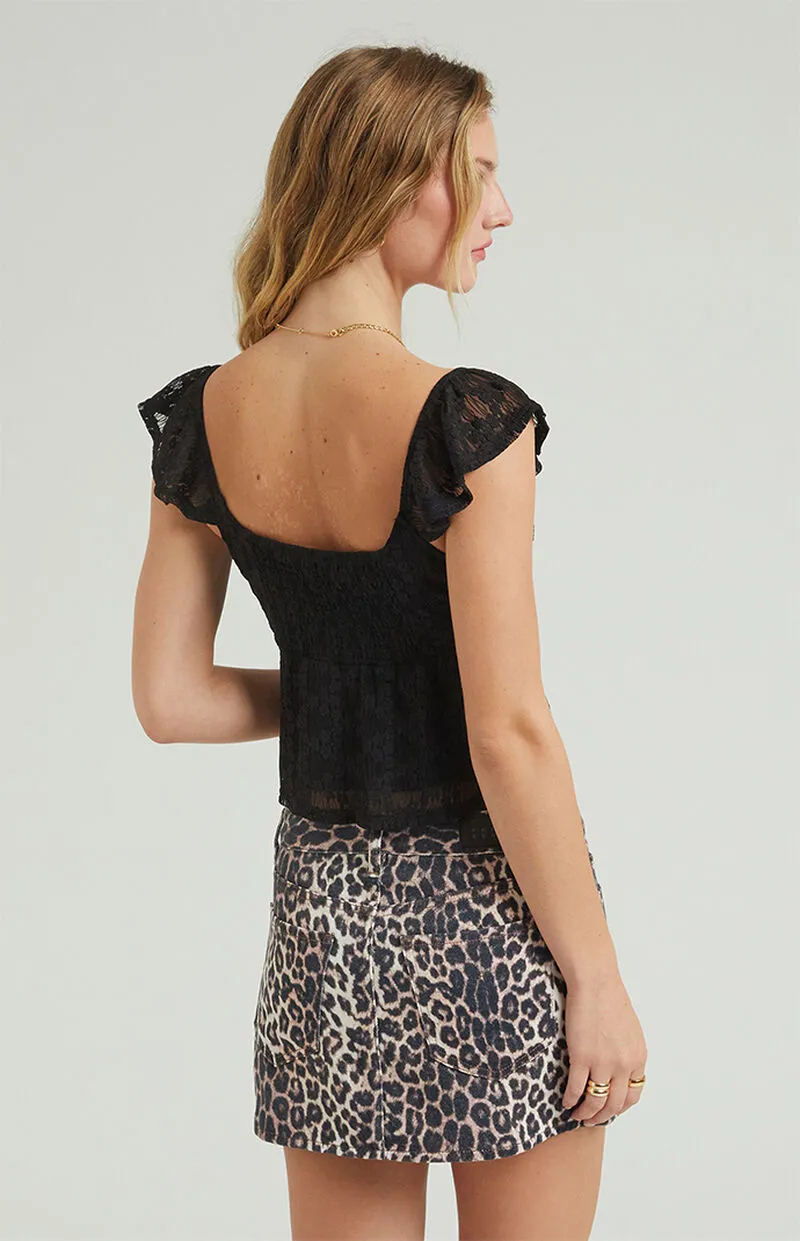 PacSun Leopard Mid Rise Denim Mini Skirt