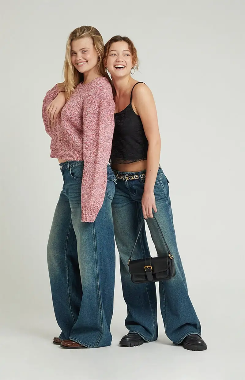 PacSun Casey Button Pocket Low Rise Baggy Jeans Dark Indigo