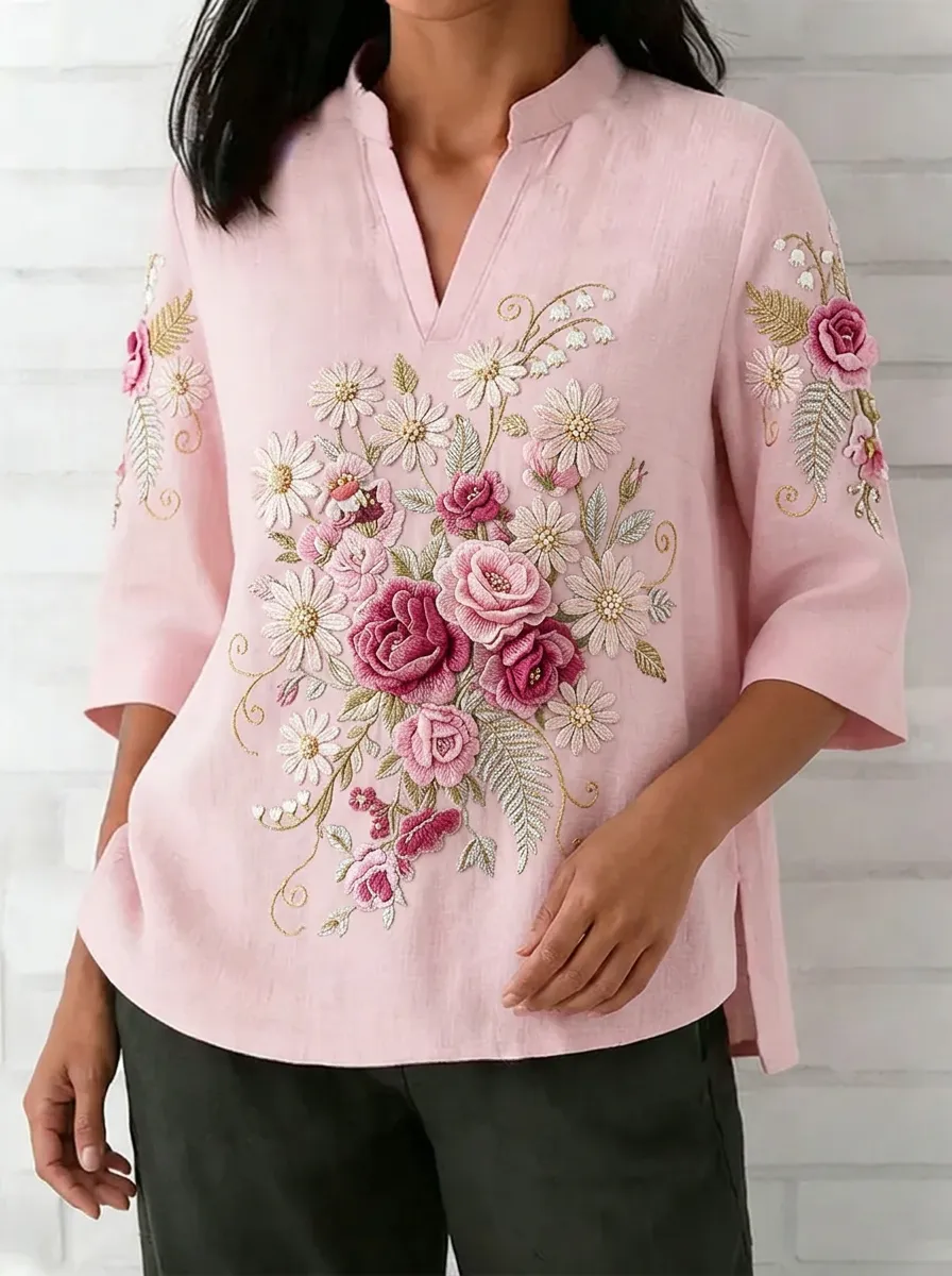 Women's Nashville Floral Rose Embroidered Printed Top