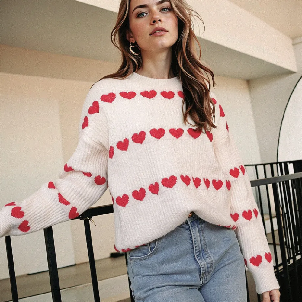 Lovey Heart Stripe Sweater