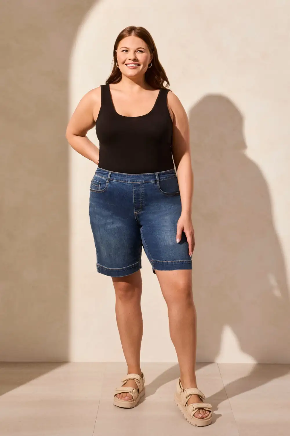 Audrey Comfort Stretch Pull-On Bermuda Shorts-Stormyblue