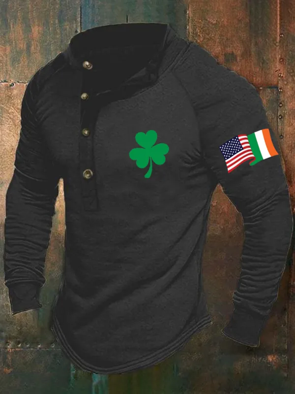 St. Patrick's Day Shamrock Print Long Sleeve T-Shirt
