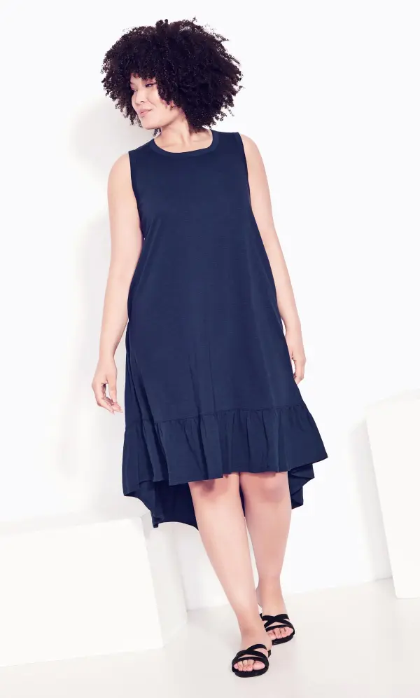 Evans Navy Blue Frill Dipped Hem Shift Dress
