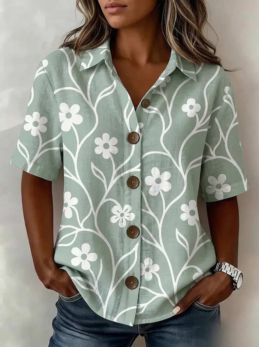 Women's Nashville Floral Vine Printed Button Down Shirt