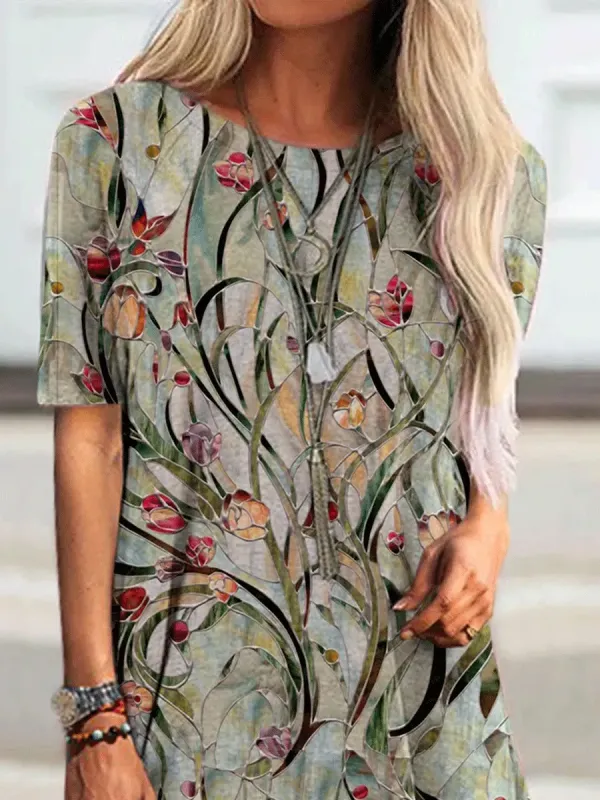 Round Neck Loose Print Short-sleeved T-shirt