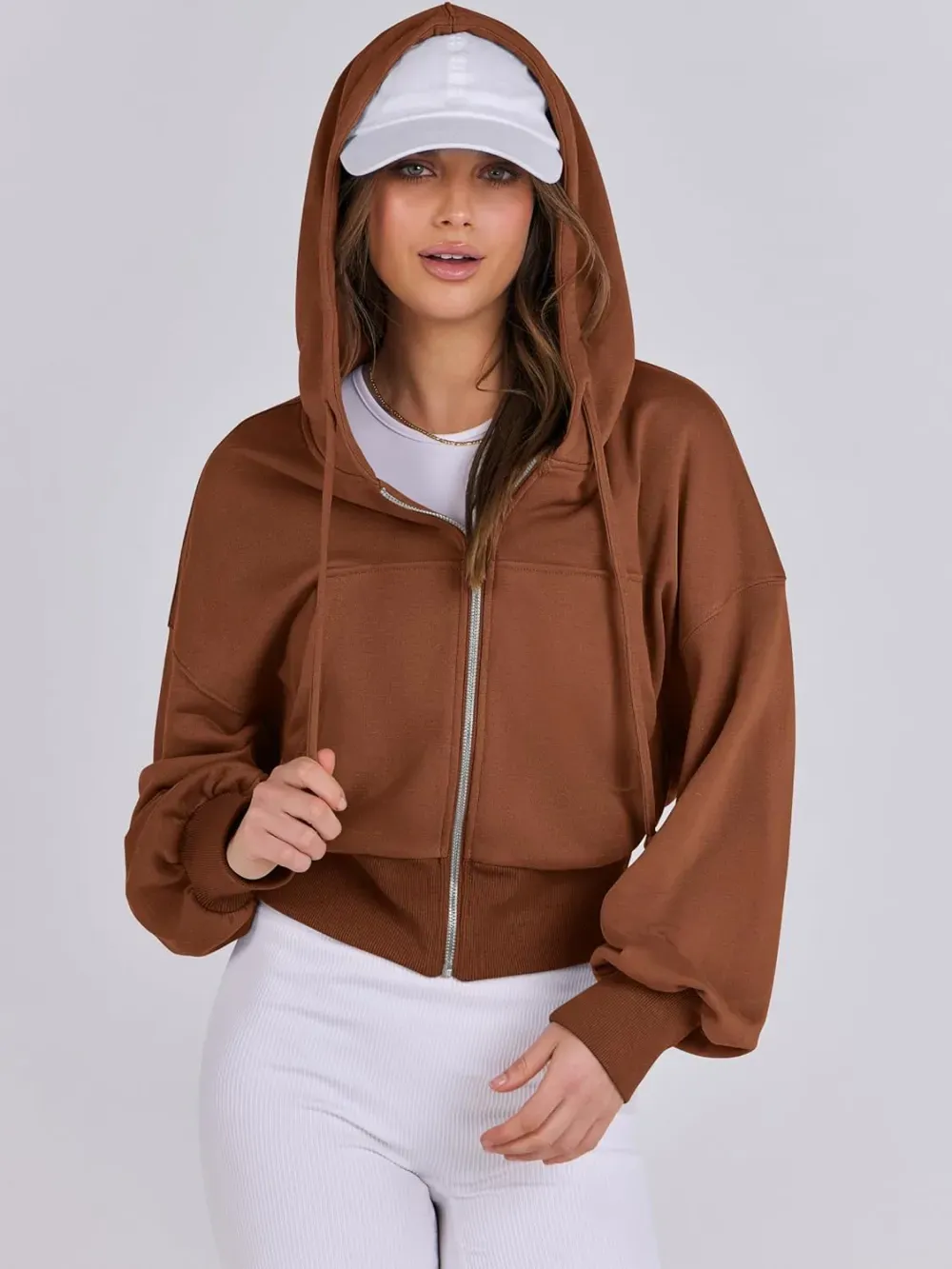 Women's Zip Up Hoodies Cropped Sweatshirts Full Zip Jackets Casual Fashion Fall Outfits Winter Clothes