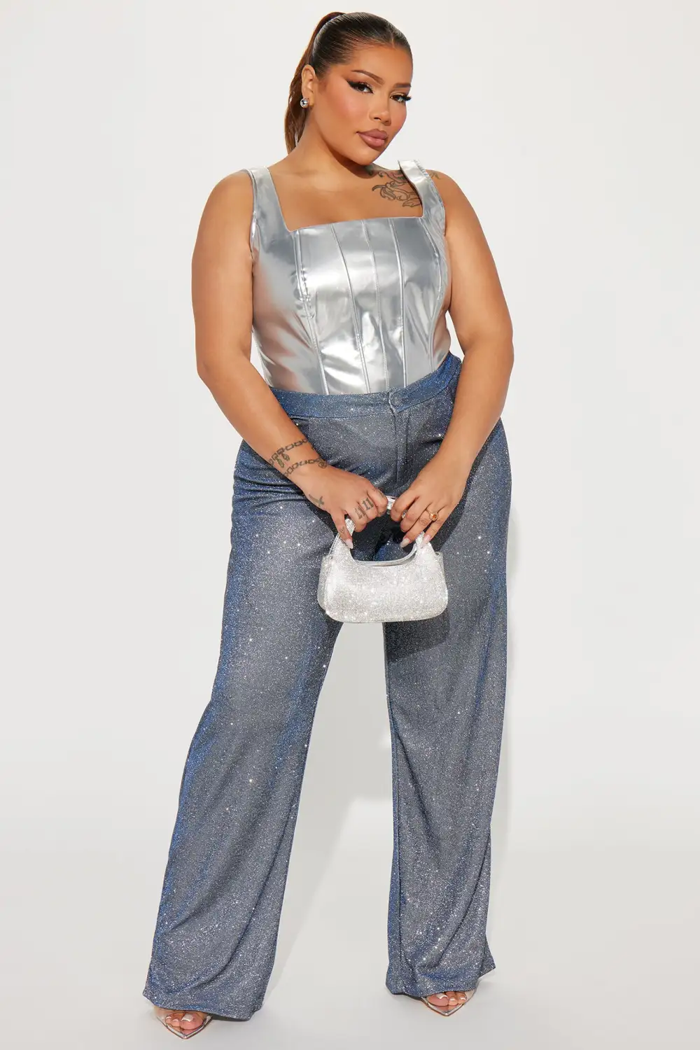 She's Iconic Metallic Corset Top - Silver