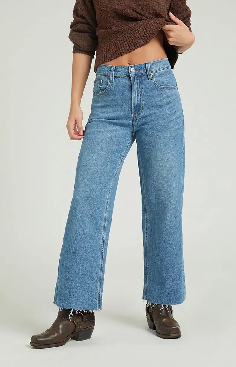 PacSun Nora Stretch Dark Indigo Cropped Wide Leg Jeans