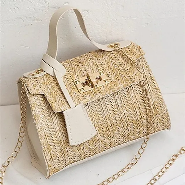 Fashion Women Straw Woven Shoulder Crossbody Messenger Bag Casual Ladies Summer Beach Vacation Chain Small Handbags Flap Purse