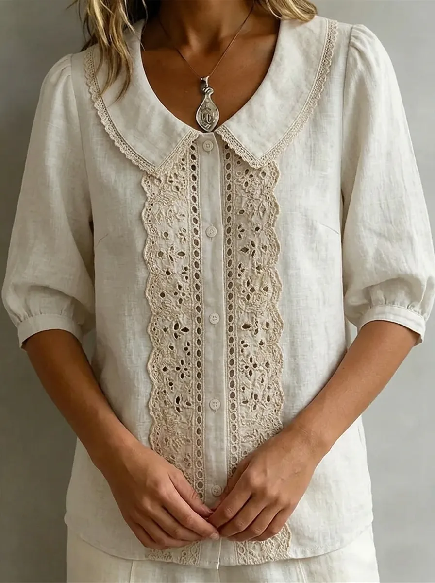 Women's Nashville Country Lace Trimmed Button Down Shirt