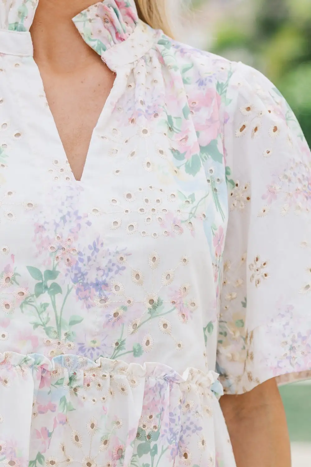 Feeling Your Best Cream Floral Eyelet Dress