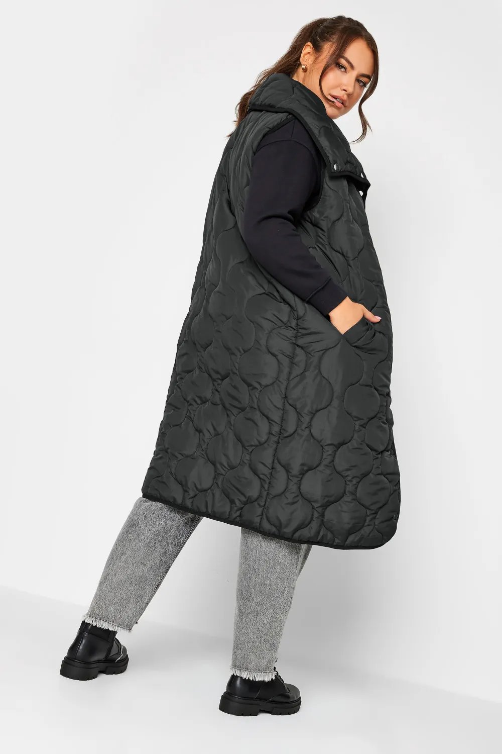 YOURS Curve Olive Green Funnel Neck Quilted Longline Gilet