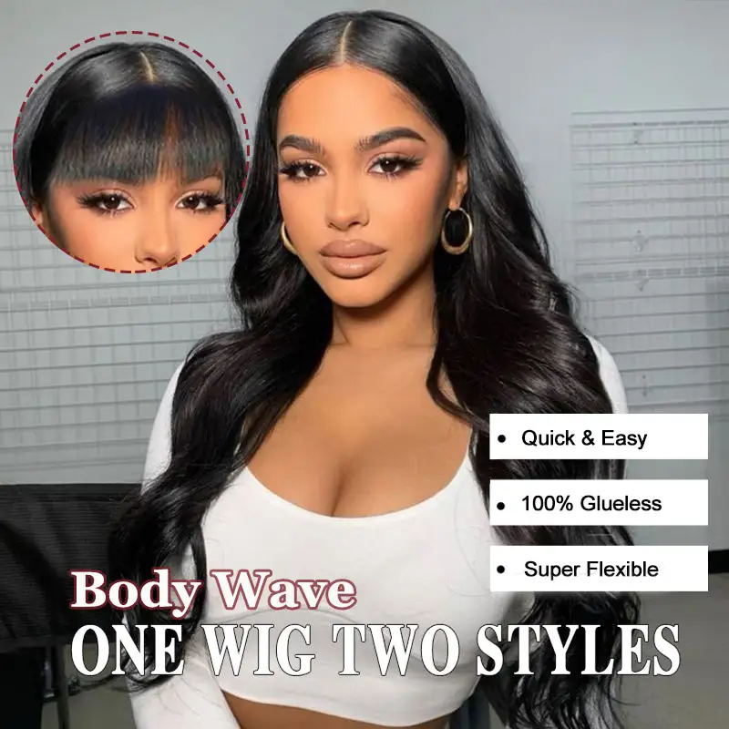 One Wig Two Styles | Glueless 5x5 Body Wave Lace Closure Wig With Removable Bangs