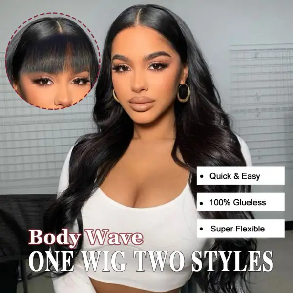 One Wig Two Styles | Glueless 5x5 Body Wave Lace Closure Wig With Removable Bangs