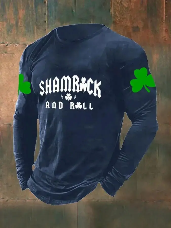 Men's St. Patrick’s Day Shamrock And Roll Print Casual Long Sleeve T-Shirt