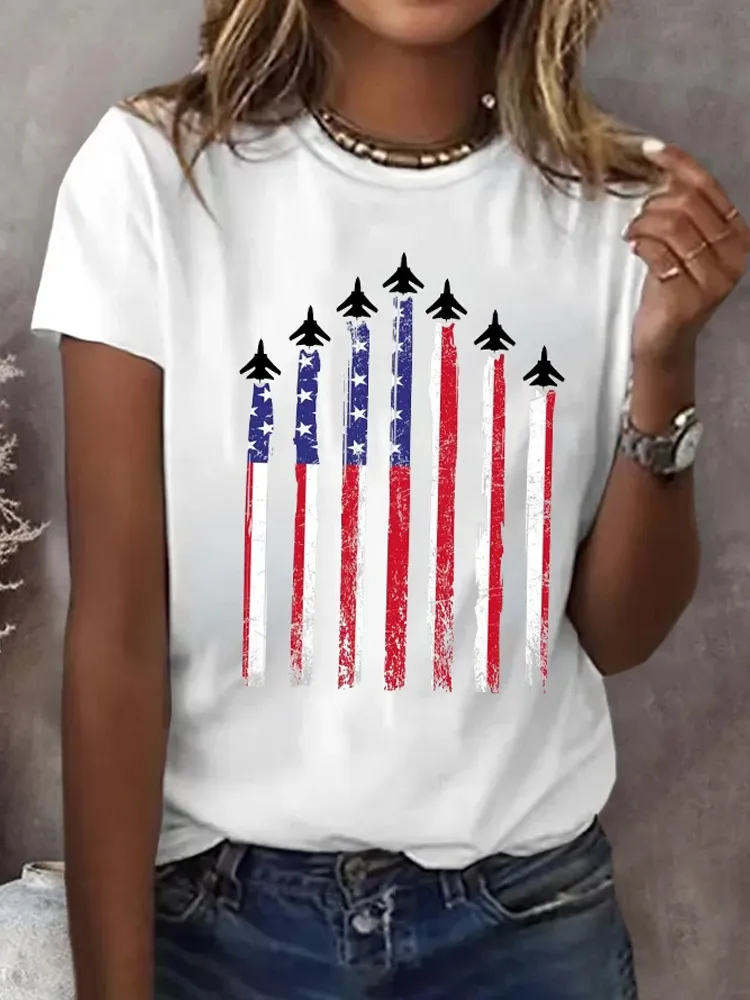 Women's Red White Blue Print T-shirt