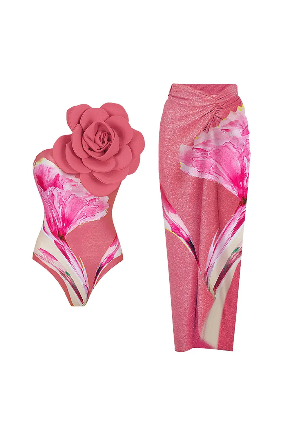 Floral Print Strapless Flower Two Piece Bathing Suit