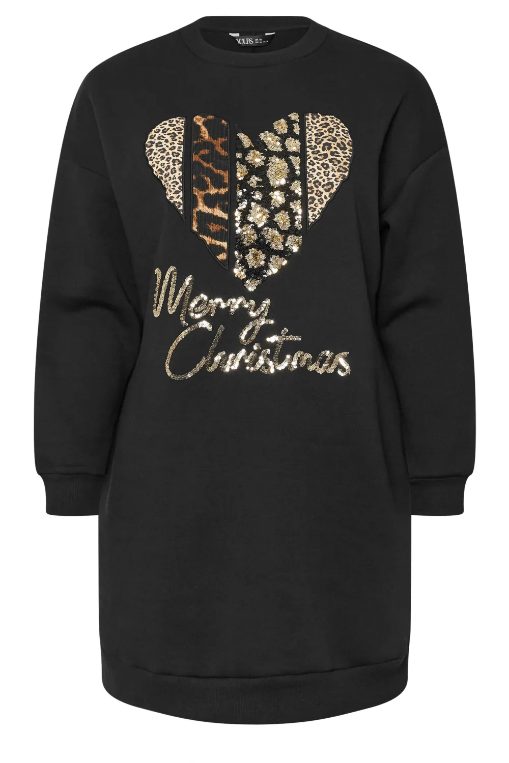 YOURS Curve Black 'Merry Christmas' Heart Embellished Sweatshirt Dress