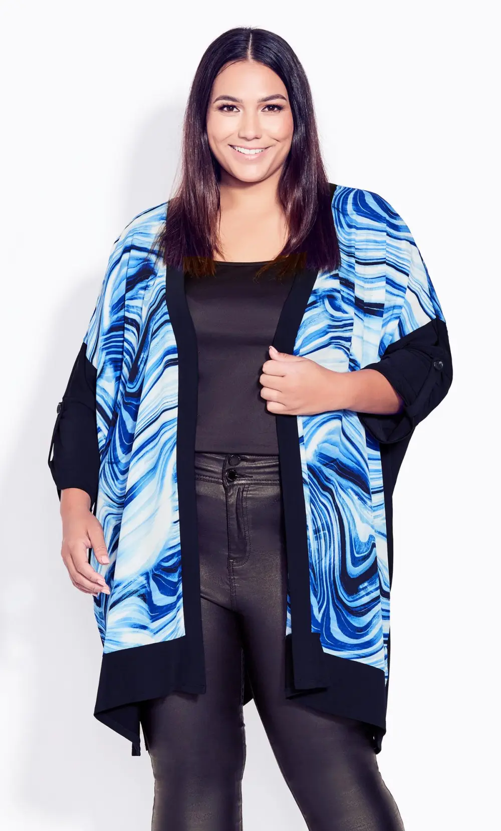 Evans Blue Swirl Print Kimono Jacket