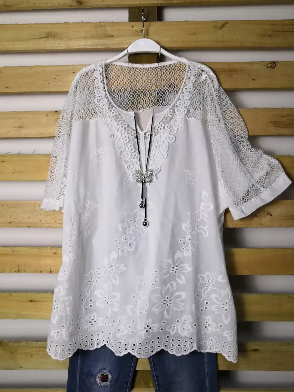 Woman Fashion Openwork Lace Shirt Tops Blouse