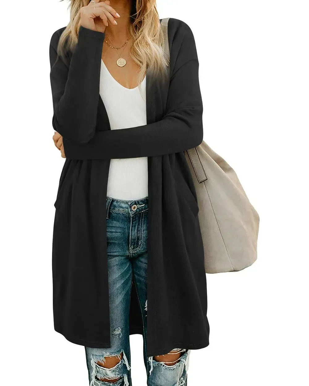 Women's Long Sleeve Lightweight Cardigan with Pockets Jacket