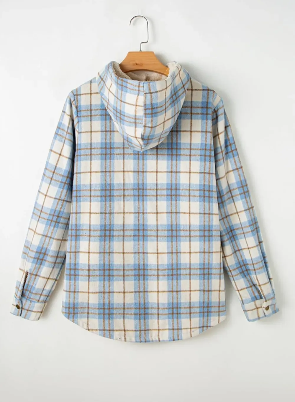 Womens Plaid Shacket Jacket Long Sleeve Button Down Fleece Hooded Jackets Warm Coat