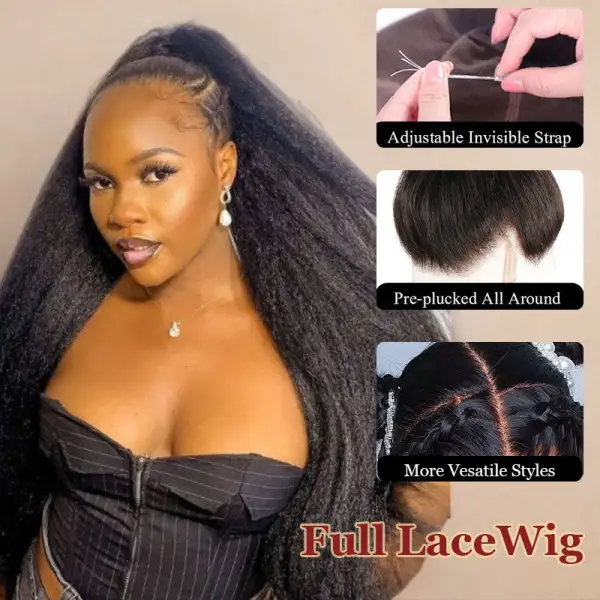 Invisi-Strap Full Lace Wig | Snug Fit 180% Density Kinky Straight 100% Virgin Human Hair
