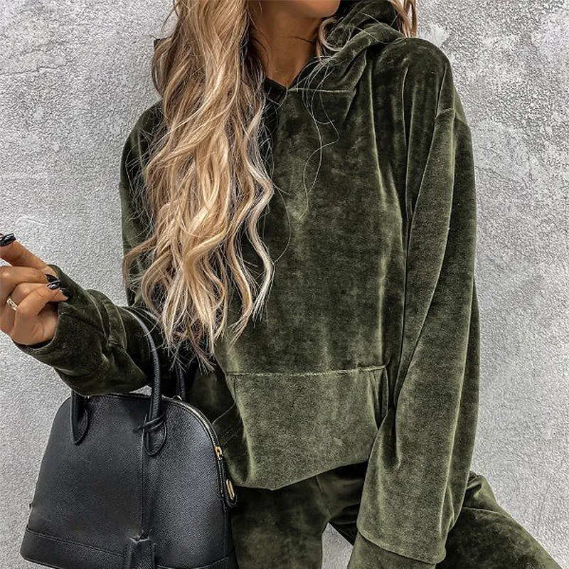 Women's solid color hooded sports casual suit