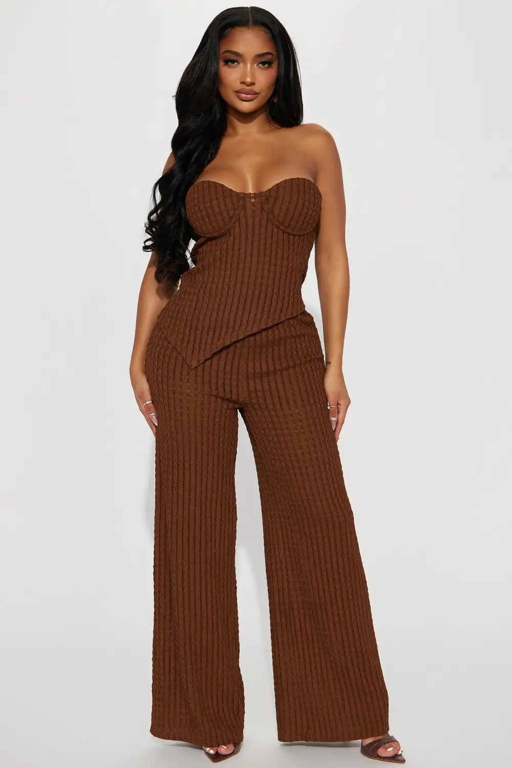 Layton Textured Pant Set - Chocolate