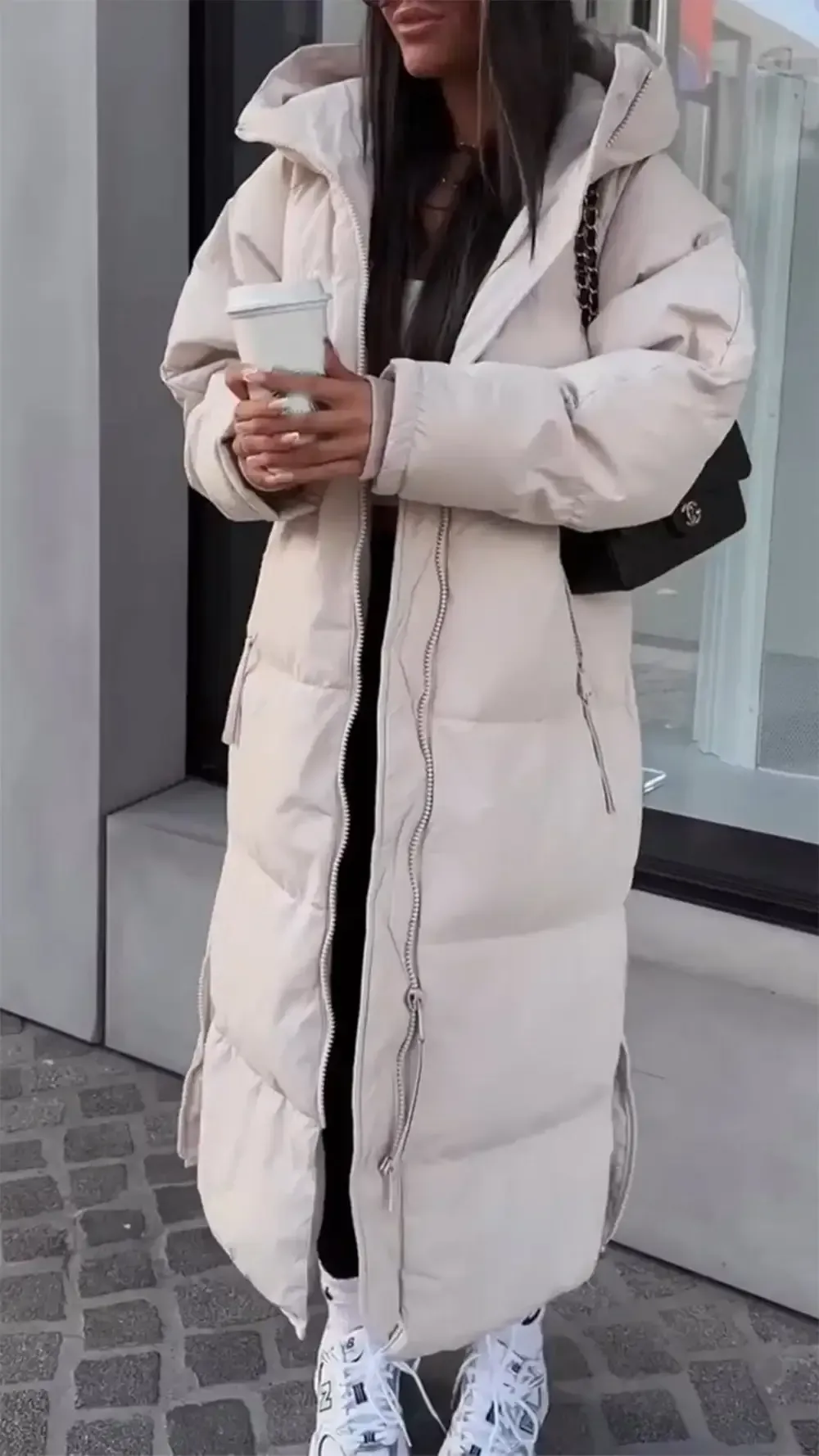 Women's Hooded Zippered Casual Long Warm Cotton Coat