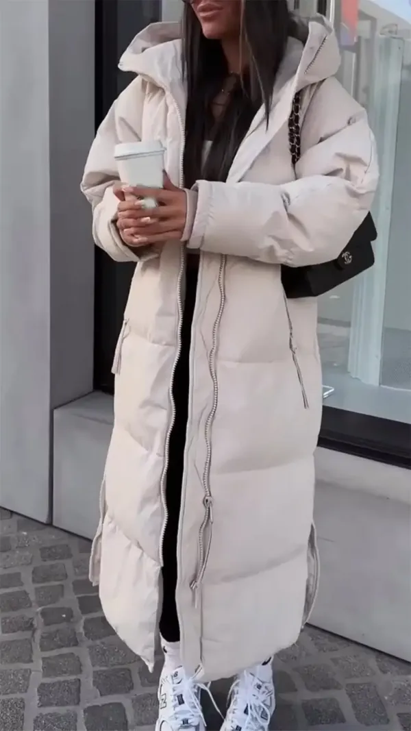 Women's Hooded Zippered Casual Long Warm Cotton Coat