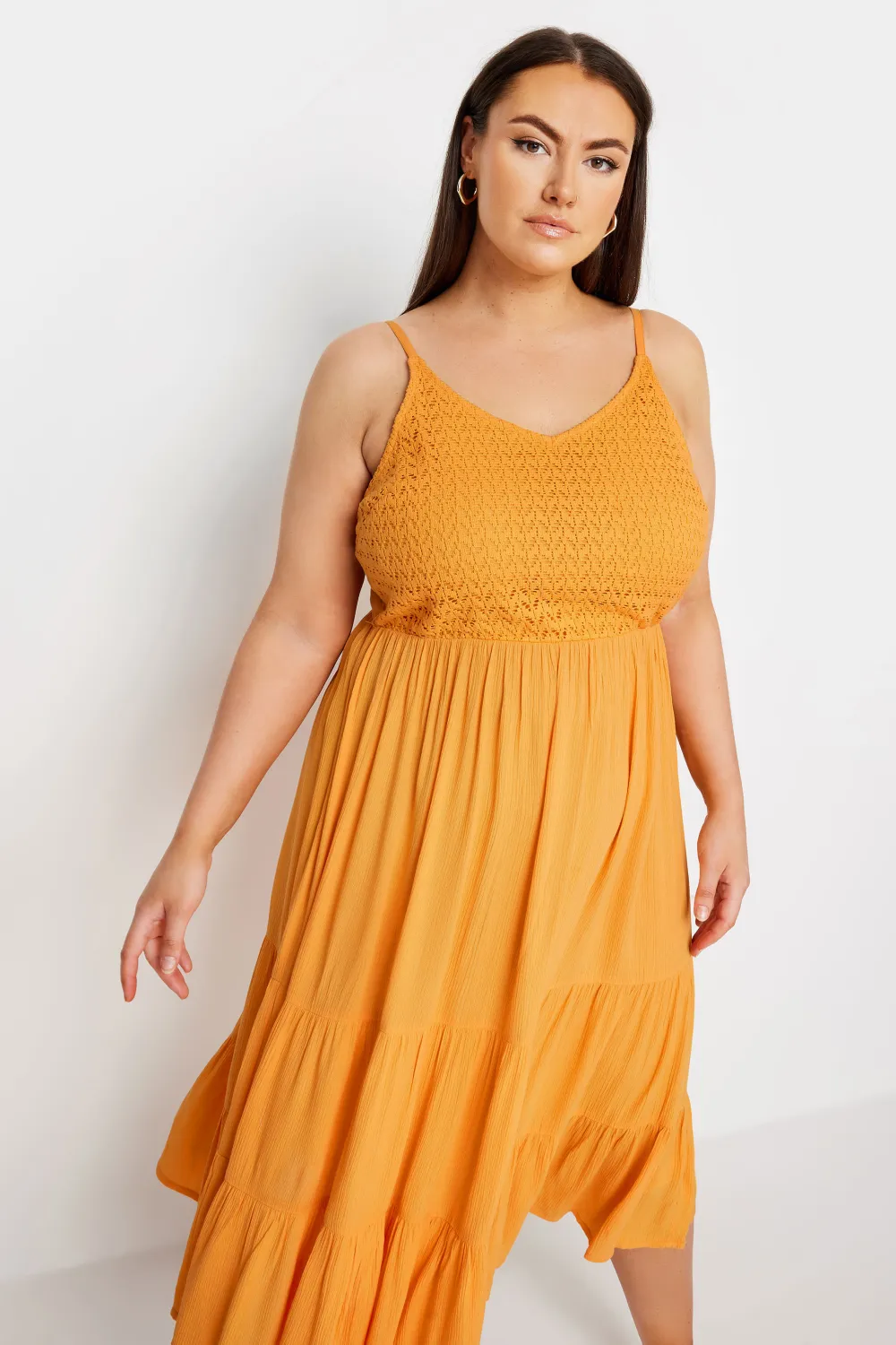 Yours Curve Orange Crochet Crinkle Midaxi Dress