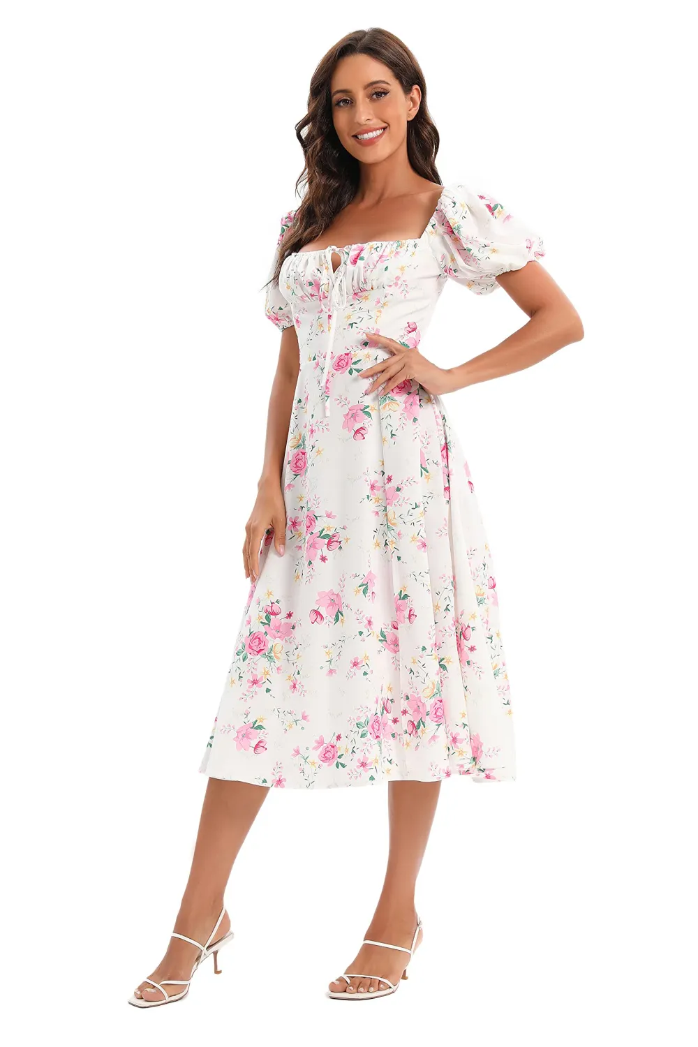 EREEGIAN Womens Square Neck Floral Dress