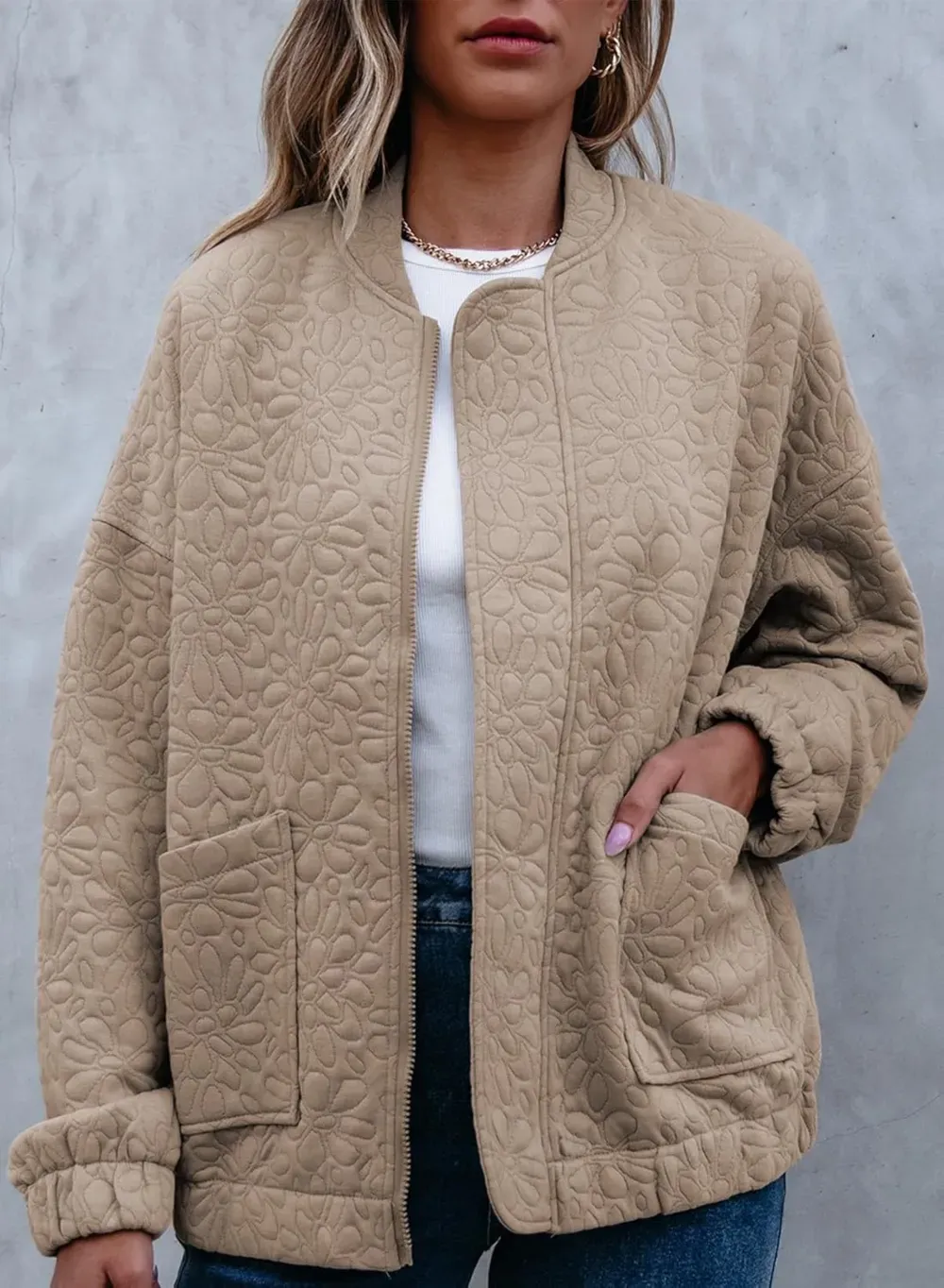 Jackets for Women Spring Fashion 2025 Cute Jacquard Coats Lightweight Zip Up Jackets Dressy Casual