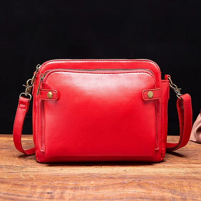 Women's Crossbody Bag Shoulder Bag Satchel PU Leather Shopping Daily Zipper Adjustable Large Capacity Waterproof Solid Color Wine Red Black Brown