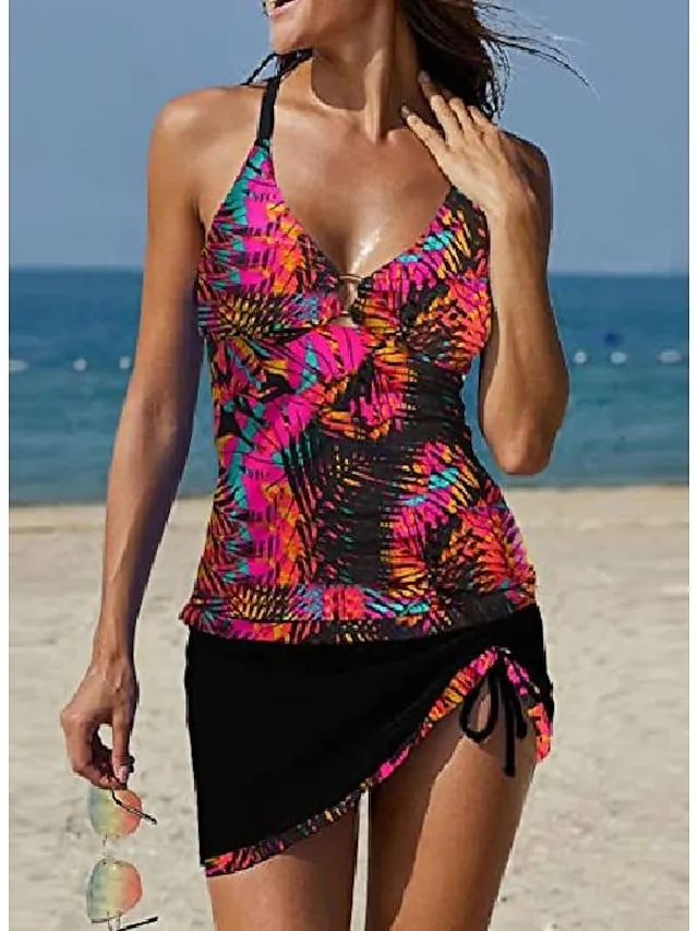 Women's Swimwear Tankini 2 Piece Normal Swimsuit 2 Piece Printing Graphic Leopard Black Brown Rose Red Bathing Suits Sports Beach Wear Summer