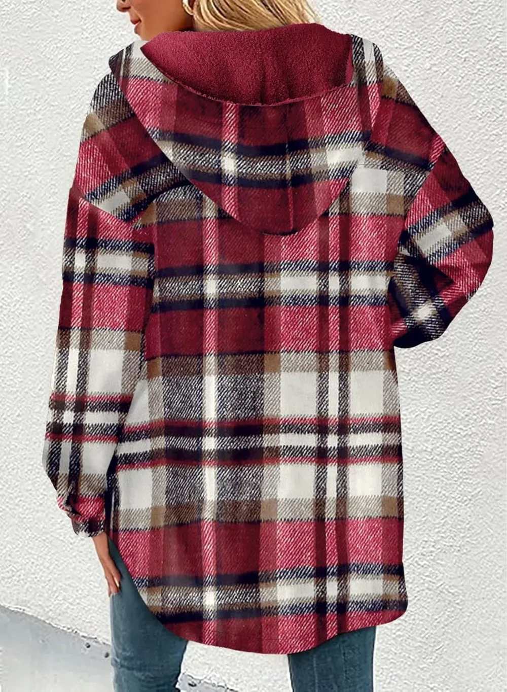 Women's Flannel Hooded Plaid 2025 Shacket Thick Coat Winter Coat for Warmth Button down Warm and Fuzzy Fleece Jacket