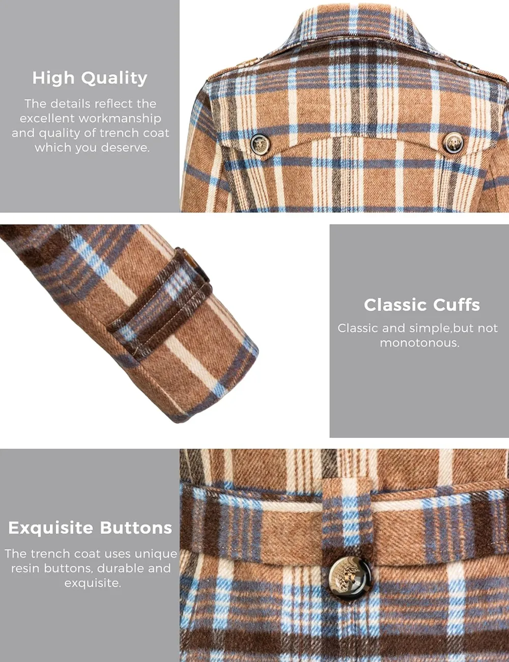 Women's Double Breasted Pea Coat Winter Mid-Long Trench Coat with Belt