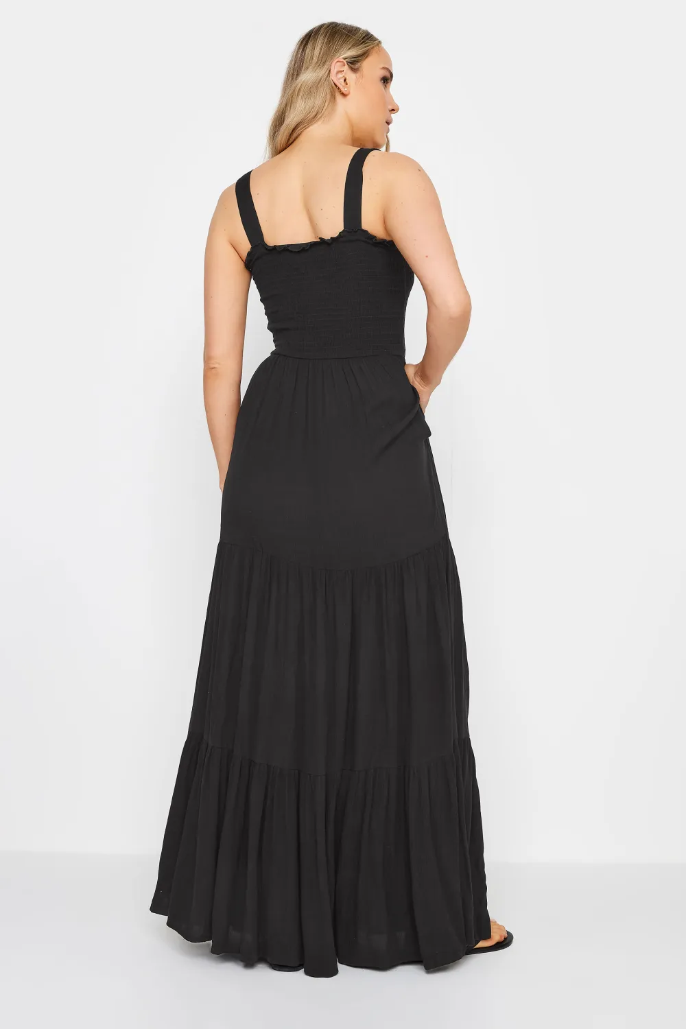 LTS Tall Black Shirred Tiered Maxi Dress