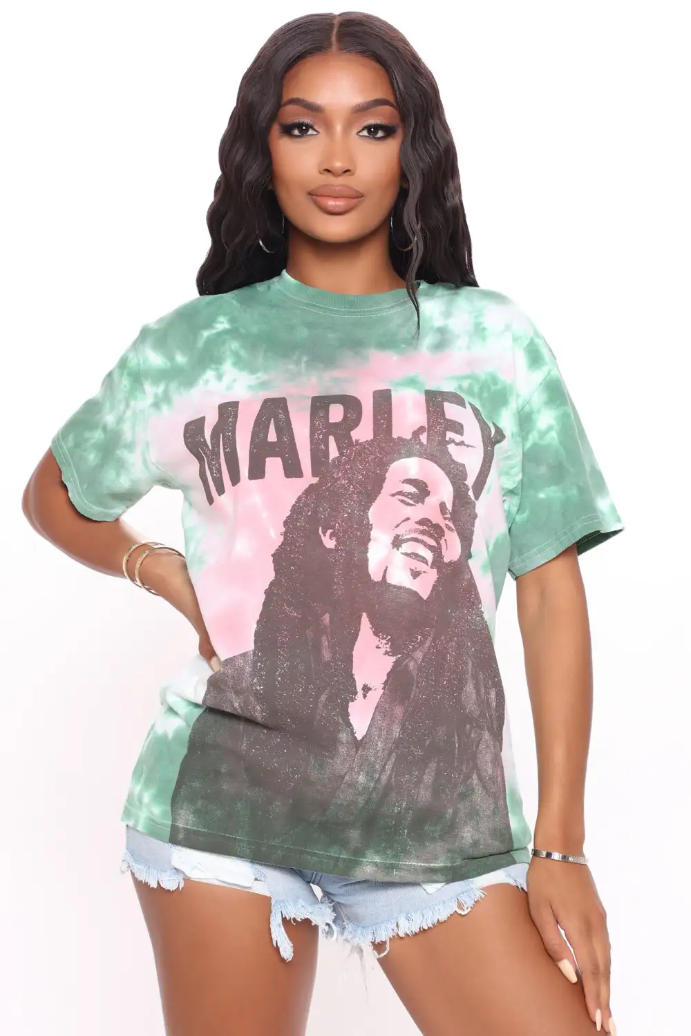 Bob Marley Tie Dye Top - Green/combo
