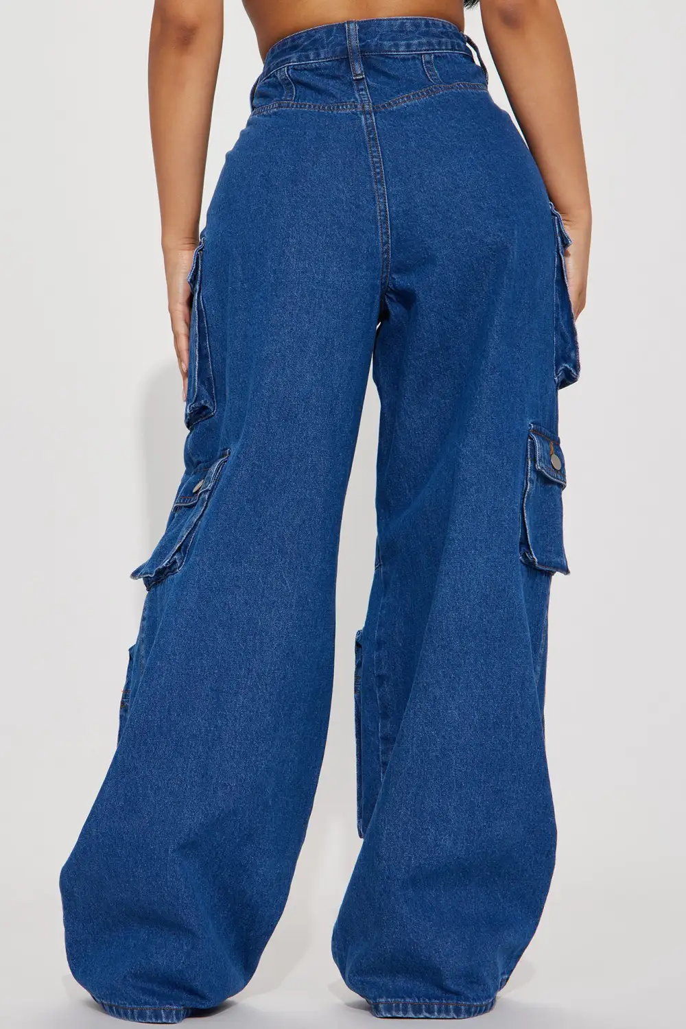 Petite Lily High Rise Cargo Jeans - Medium Blue Wash