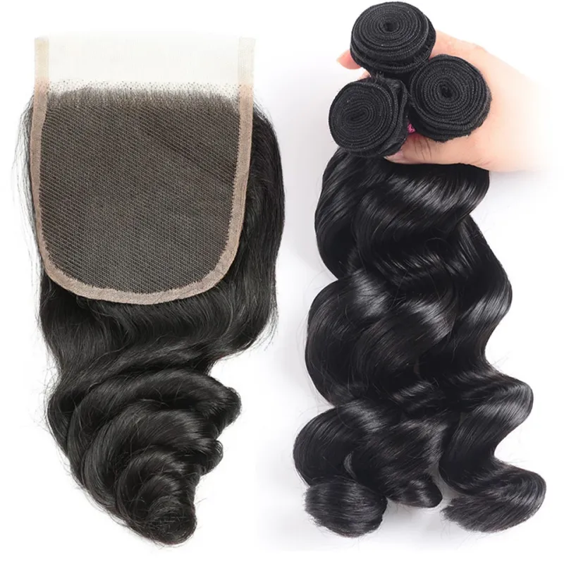 Loose Wave Hair Bundles Human Hair 3/4 /PCS With 5x5 Lace Closure