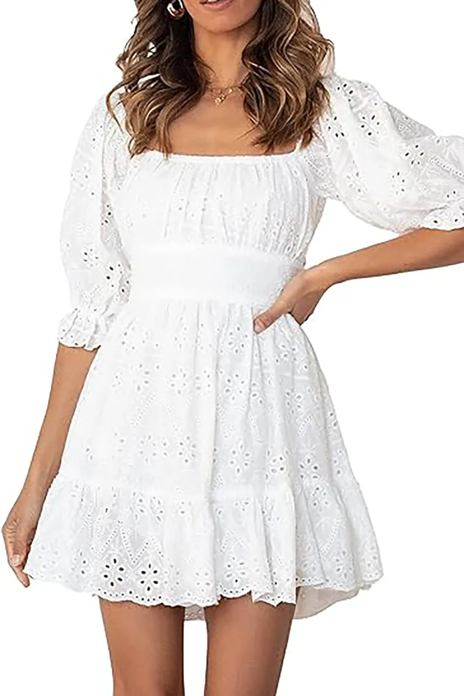 Summer Mini Floral Babydoll Dress-White