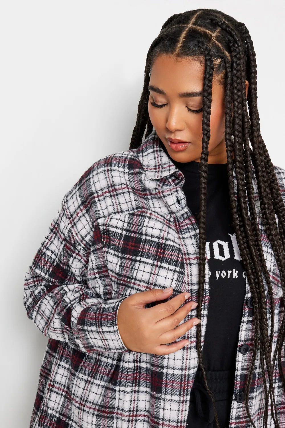 LIMITED COLLECTION Curve White & Red Check Print Shacket