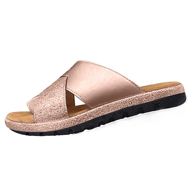 Women's Sandals Orthopedic Sandals Bunion Sandals Plus Size Outdoor Slippers Outdoor Daily Beach Summer Platform Open Toe Elegant Classic Casual PU Leather Microfiber Color Block Black Silver