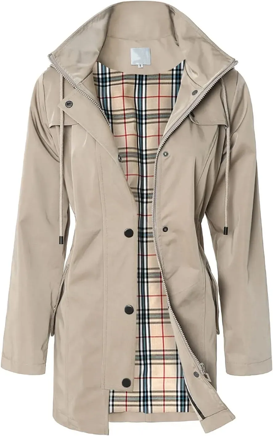 Women's Long Hooded Rain Jacket Outdoor Raincoat Windbreaker