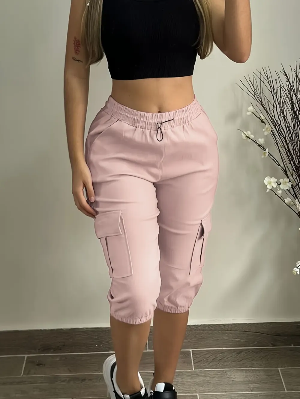 🔥Low Stock Alert!Pocket Design Cuffed Drawstring Pants