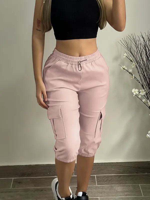 🔥Low Stock Alert!Pocket Design Cuffed Drawstring Pants