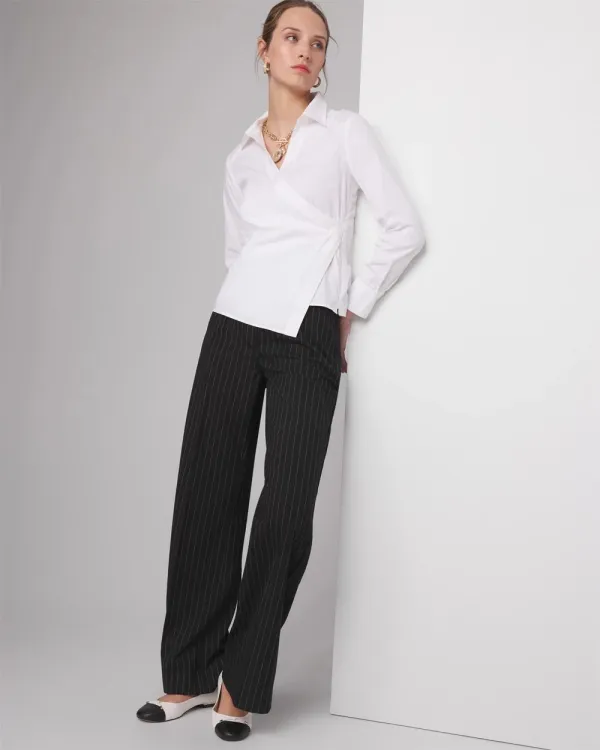 Petite Long Sleeve Surplice Poplin Shirt