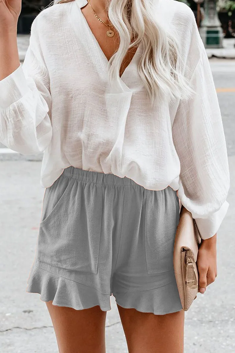 Ladies summer casual solid color high-waist pleated loose straight-leg pants